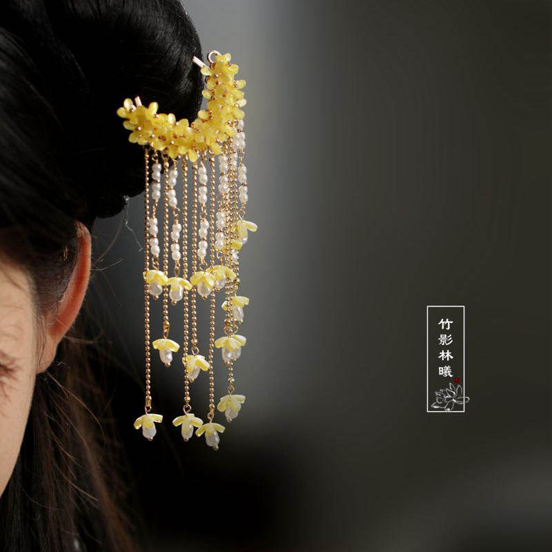 Hanbok Hair Pin - กิ๊บติดผมลายดอกหอมหมื่นลี้แบบโบราณพร้อมพู่ห้อย, กิ๊บติดผมฮั่นฝู, เครื่องประดับสไตล์หมิง, ผ้าม่านผมสำหรับผู้หญิง, ชุดคลุม, เครื่องประดับผมกระโปรงทรงม้า