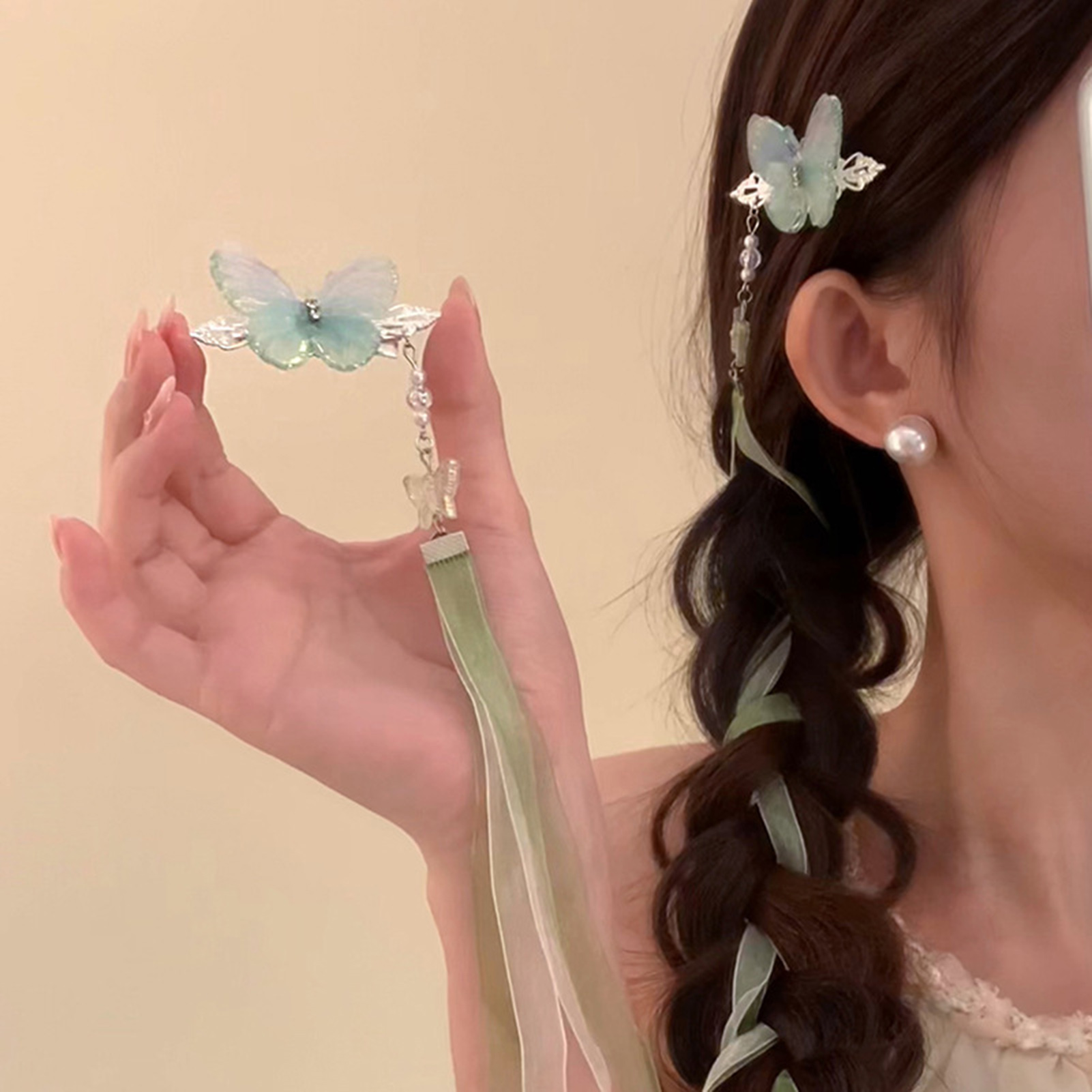 Hanbok Hair Pin - 2pcs Neo สไตล์จีนคลิปผม Fairy ผีเสื้อริบบิ้น Hairpin
