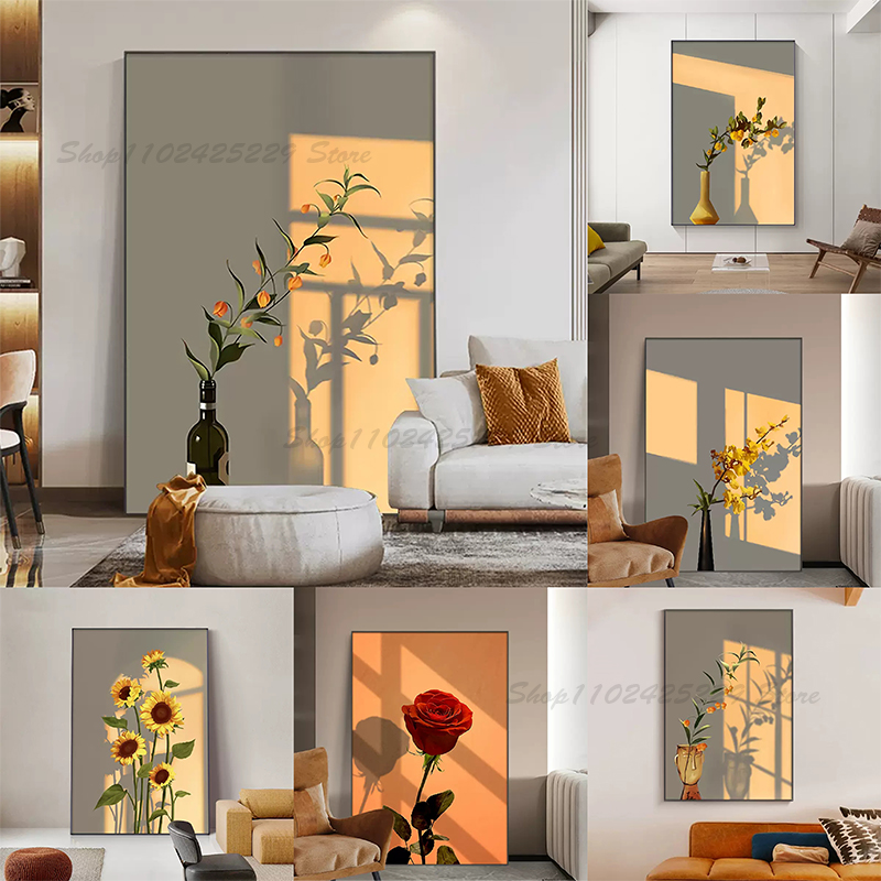 Korean Arts And Lifestyle - Sunset Light ใบดอกไม้เกาหลี Ins สไตล์โมเดิร์นนอร์ดิกโปสเตอร์ภาพพิมพ์ภาพเขียนบนผ้าใบภาพผนังศิลปะตกแต่งบ้านห้อง