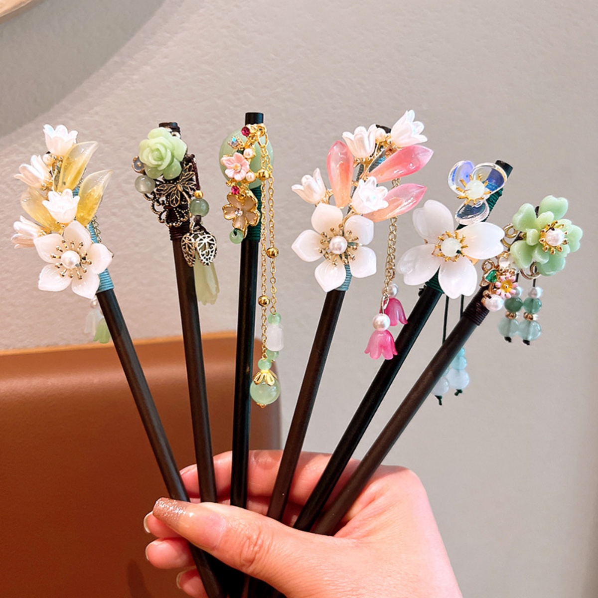 Hanbok Hair Pin - ประณีตดอกไม้พู่ไม้ Hairpin Retro สไตล์จีน Handmade ดอกไม้ผม