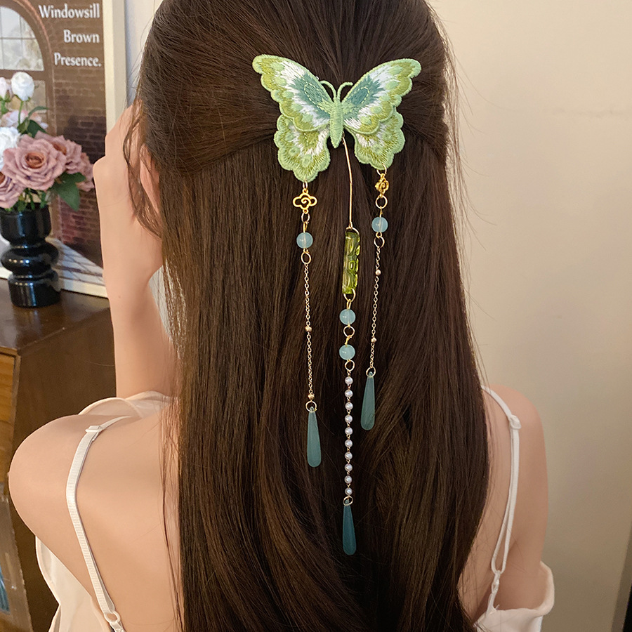 กิ๊บติดผมรูปผีเสื้อปักสีเขียว  - Hanbok Hair Pin บทวิจารณ์และราคา
